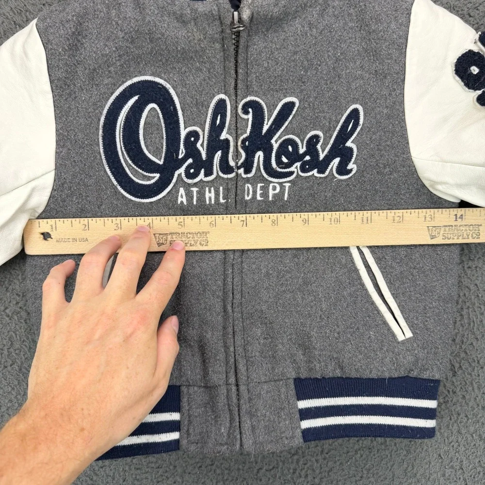 OshKosh Boys 3T Gray Navy Blue Varsity Letterman Jacket Hooded B218JS1-SA